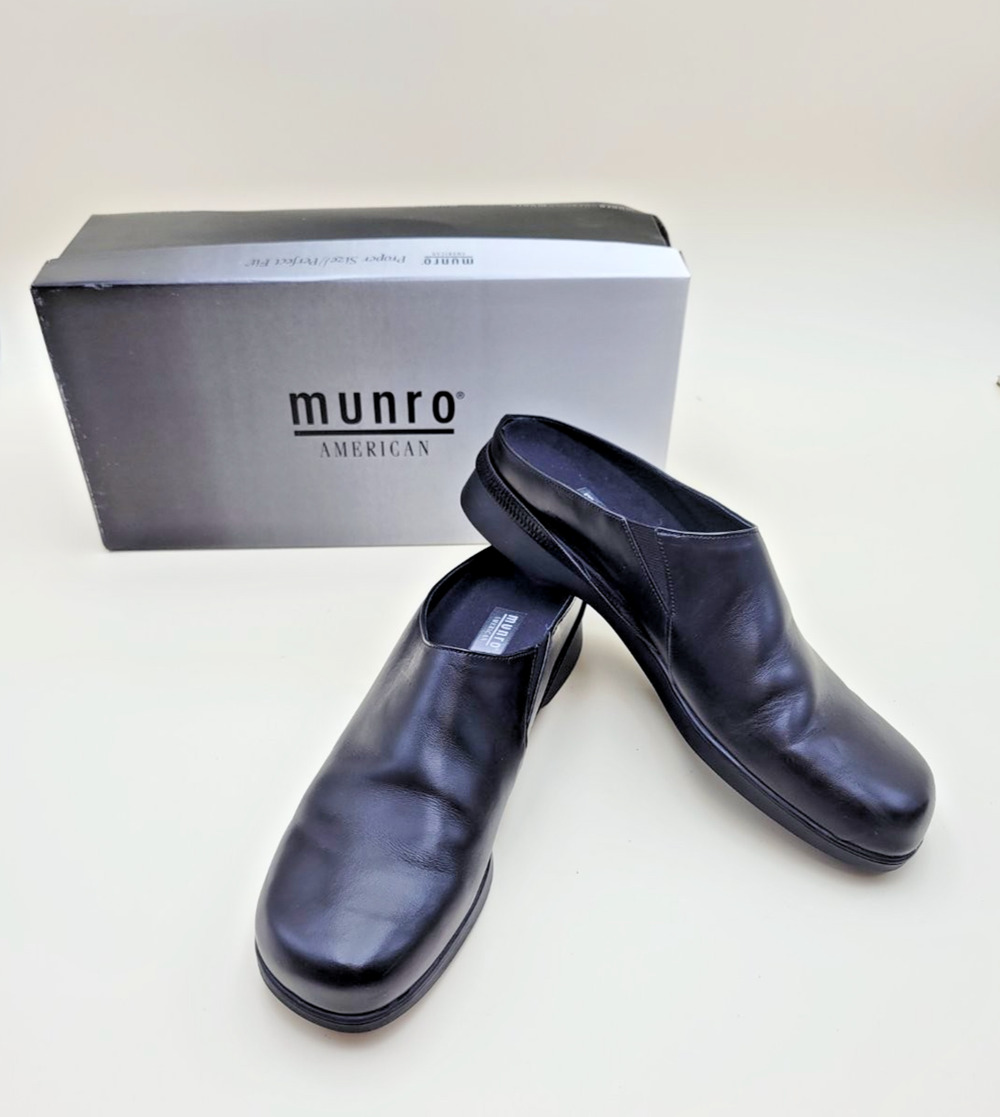 Munro American Angela Black Leather Mules Clogs Women's Size 10 SS M170681